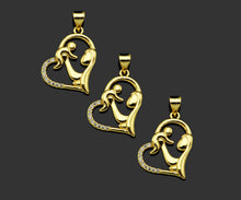 Load image into Gallery viewer, CZ Micro Pave Mama and Baby On Heart Frame Shape Pendant, 18K Gold Filled Mom Charm, Mother's Day Necklace Pendant,16x20mm,Sku#LD132