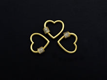 Load image into Gallery viewer, Clear CZ Micro pave Heart Shape Clasp, CZ Pave Heart Clasp, 18K Matte Gold Carabiner Clasp, heart clasp, 18mm, sku#H203