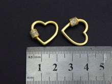 Load image into Gallery viewer, Clear CZ Micro pave Heart Shape Clasp, CZ Pave Heart Clasp, 18K Matte Gold Carabiner Clasp, heart clasp, 18mm, sku#H203