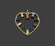 Load image into Gallery viewer, Gold Filled Colorful Baguette CZ Micro Pave Heart Shape Pendant, 14K Gold Filled Heart Charm, Necklace Bracelet Pendant,26x25mm,Sku#CP22