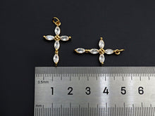 Load image into Gallery viewer, Bagette CZ Micro Pave Cross Flower Pendant, Cubic Zirconia Cross Pendant, Gold Tone pendant, 17x28mm, sku#F1106
