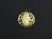 Load image into Gallery viewer, Mary Pendant/Charm, Filigree Mary Disc Pendant, Cubic Zirconia Pendant, Gold Tone, 25mm, Sku#FH23