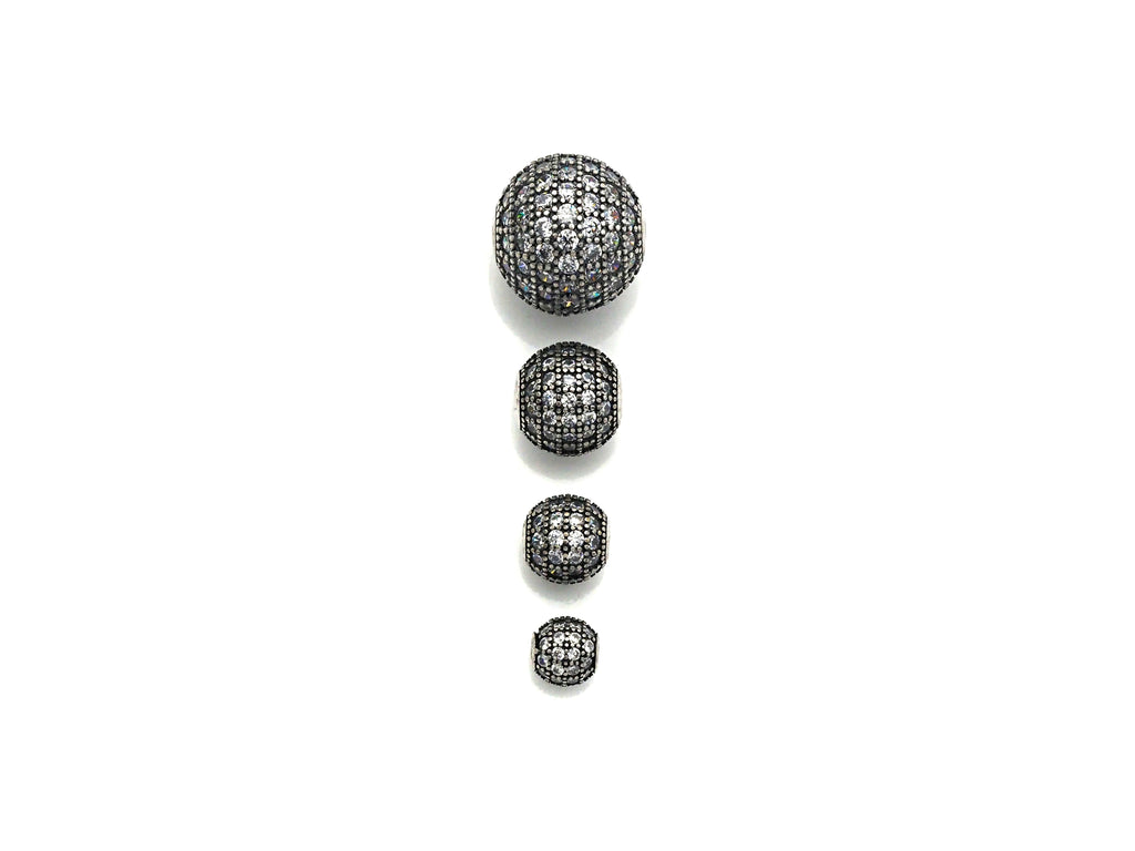 Rhodium CZ Micro Pave Round Ball Bead, 6mm/8mm/10mm/12mm, Cubic Zirconia Pave Beads, Antique Silver Shamballa beads, sku#X129
