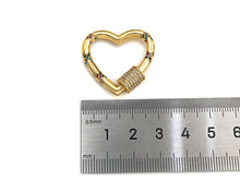 Load image into Gallery viewer, Gold Micro Pave Heart with Colorful CZ Cross Patten Clasp, Heart Lock, CZ Pave Gold Plated Clasp, 28x30mm,mm, sku#H267