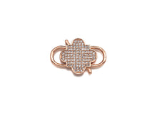 Load image into Gallery viewer, CZ Micro Pave Clover InterLock Clasp, Buckle Interlock, Interlocking Clasp Fastener, 16x26mm, sku#H286