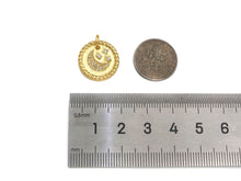 Load image into Gallery viewer, CZ Micro Pave Cresent Moon Star On Round Coin Pendant, Bracelet Necklace CZ  Round Coin Pendant Charm, Silver/Gold Tone,16x16mm,sku#L461