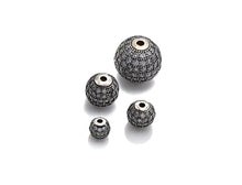 Load image into Gallery viewer, Rhodium CZ Micro Pave Round Ball Bead, 6mm/8mm/10mm/12mm, Cubic Zirconia Pave Beads, Antique Silver Shamballa beads, sku#X129