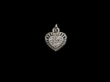Load image into Gallery viewer, CZ Micro Pave Heart Shaped Pendant/Charm with Lace Edge, Clear Cubic Zirconia Pave Charm, Silver/Gold Plated, 10x11mm, sku#F1136