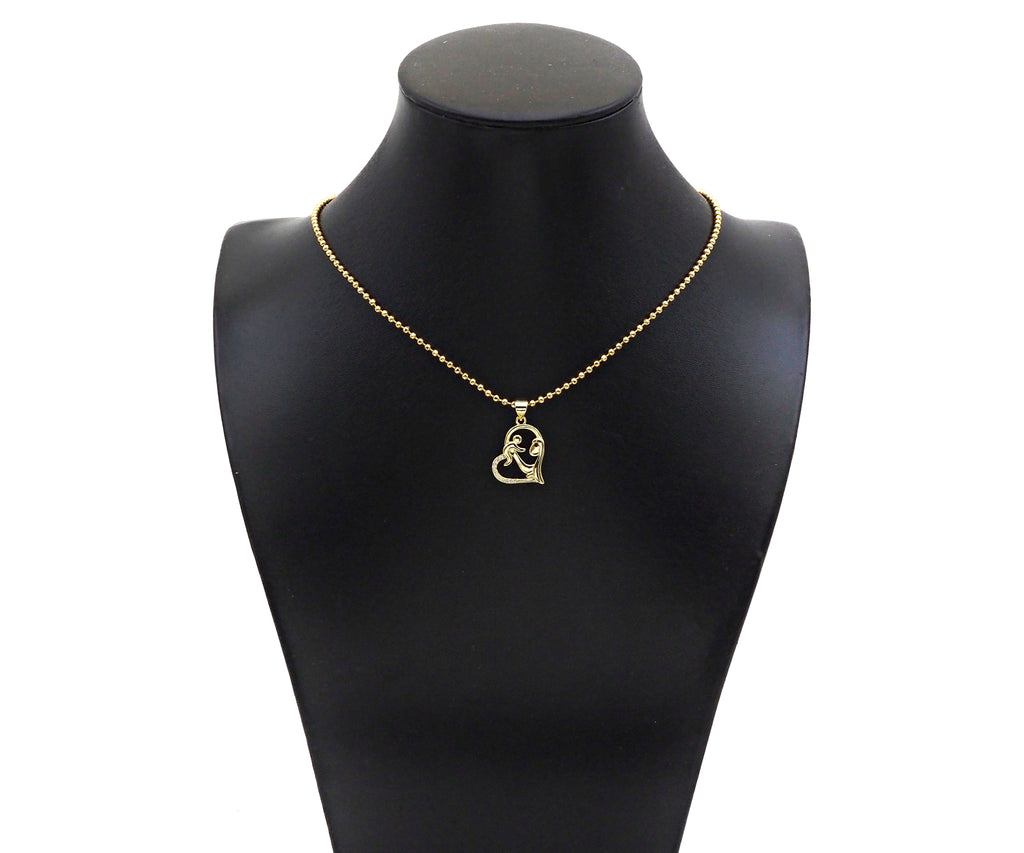 CZ Micro Pave Mama and Baby On Heart Frame Shape Pendant, 18K Gold Filled Mom Charm, Mother's Day Necklace Pendant,16x20mm,Sku#LD132