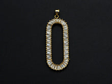 Load image into Gallery viewer, LARGE CZ Micro Pave Oval Clip Shape Pendant, Cubic Zirconia Frame Pendant, Silver/Gold Tone, 20x52mm, Sku#FH83