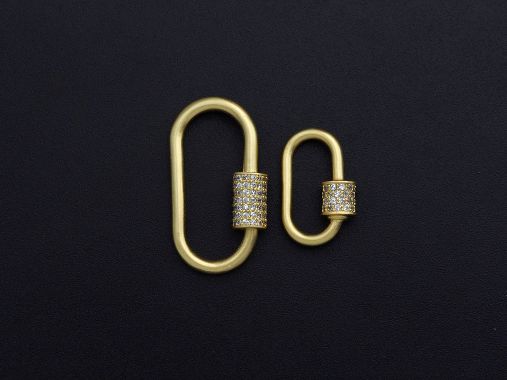 Matte Gold Clear CZ Micro pave Oval Shape Clasp, CZ Pave Clasp, 24K Gold Carabiner Clasp,10x19mm/14x28mm, sku#H204