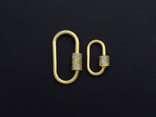 Load image into Gallery viewer, Matte Gold Clear CZ Micro pave Oval Shape Clasp, CZ Pave Clasp, 24K Gold Carabiner Clasp,10x19mm/14x28mm, sku#H204