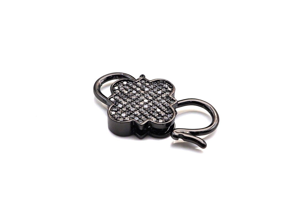 CZ Micro Pave Clover InterLock Clasp, Buckle Interlock, Interlocking Clasp Fastener, 16x26mm, sku#H286