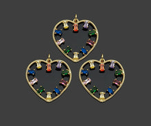 Load image into Gallery viewer, Gold Filled Colorful Baguette CZ Micro Pave Heart Shape Pendant, 14K Gold Filled Heart Charm, Necklace Bracelet Pendant,26x25mm,Sku#CP22