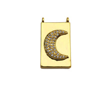 Load image into Gallery viewer, CZ Micro Pave Cresent Heart Star Cross On Rectangle Charms, Dainty Gold Charms Pendant, Rectangle Necklace Pendant, 12x21mm, Sku#F1346
