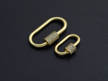 Load image into Gallery viewer, Matte Gold Clear CZ Micro pave Oval Shape Clasp, CZ Pave Clasp, 24K Gold Carabiner Clasp,10x19mm/14x28mm, sku#H204