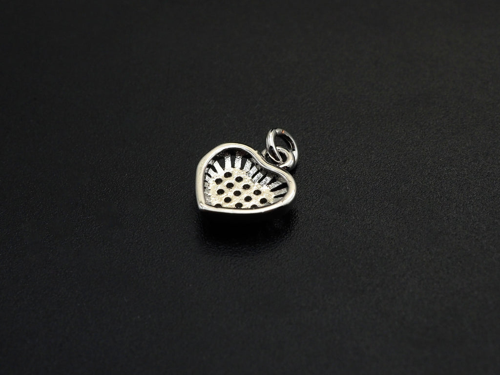 CZ Micro Pave Heart Shaped Pendant/Charm with Lace Edge, Clear Cubic Zirconia Pave Charm, Silver/Gold Plated, 10x11mm, sku#F1136