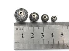 Load image into Gallery viewer, Rhodium CZ Micro Pave Round Ball Bead, 6mm/8mm/10mm/12mm, Cubic Zirconia Pave Beads, Antique Silver Shamballa beads, sku#X129
