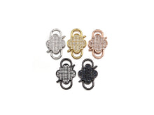 Load image into Gallery viewer, CZ Micro Pave Clover InterLock Clasp, Buckle Interlock, Interlocking Clasp Fastener, 16x26mm, sku#H286