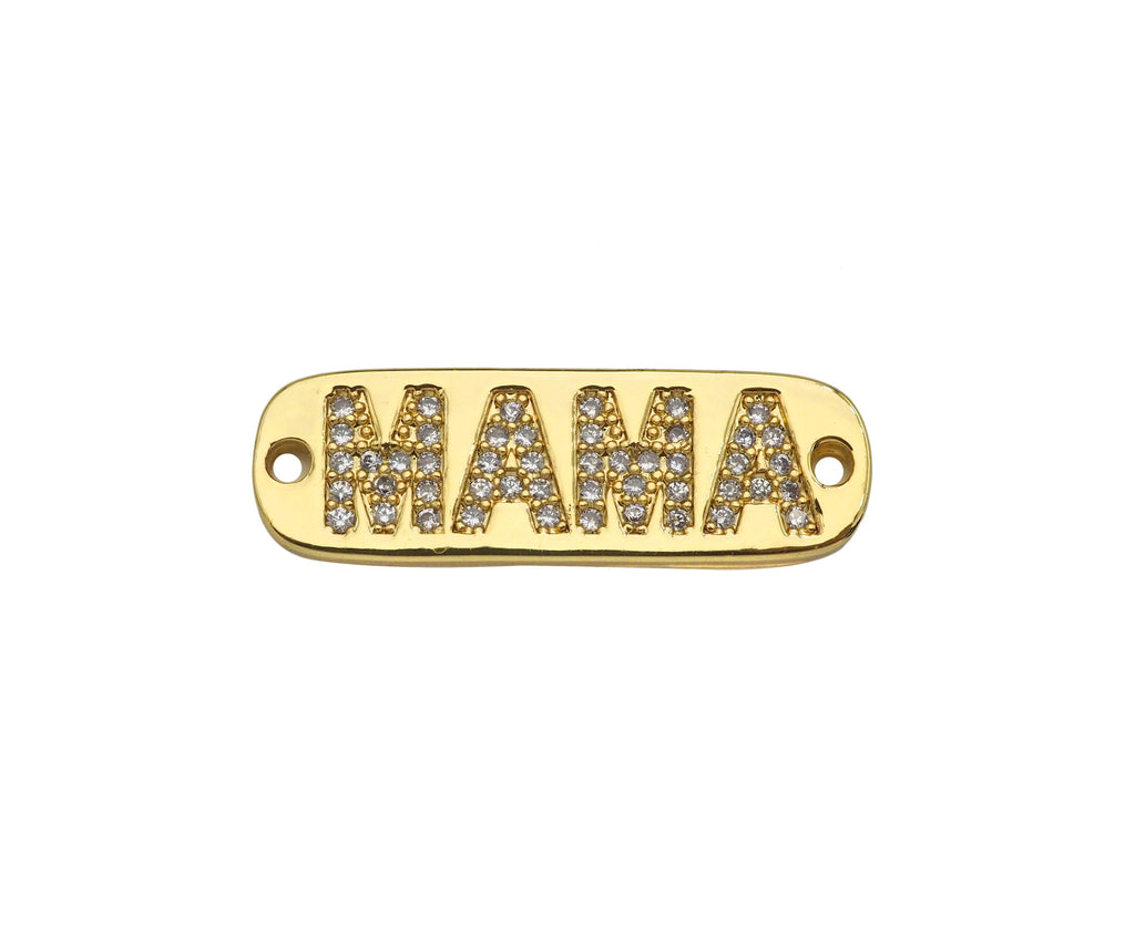 CZ Micro Pave MAMA Word On Long Bar Shape Connector, 18K Gold Filled Charm, Mother's Day Necklace Connector,9x27mm,Sku#LD133