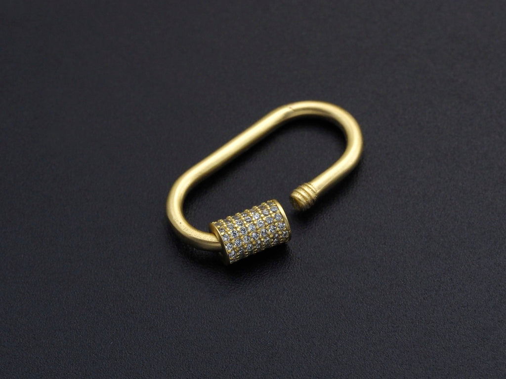 Matte Gold Clear CZ Micro pave Oval Shape Clasp, CZ Pave Clasp, 24K Gold Carabiner Clasp,10x19mm/14x28mm, sku#H204