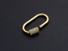 Load image into Gallery viewer, Matte Gold Clear CZ Micro pave Oval Shape Clasp, CZ Pave Clasp, 24K Gold Carabiner Clasp,10x19mm/14x28mm, sku#H204