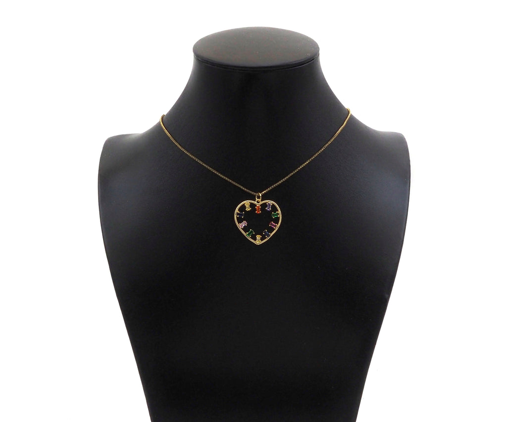 Gold Filled Colorful Baguette CZ Micro Pave Heart Shape Pendant, 14K Gold Filled Heart Charm, Necklace Bracelet Pendant,26x25mm,Sku#CP22