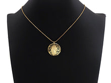 Load image into Gallery viewer, Mary Pendant/Charm, Filigree Mary Disc Pendant, Cubic Zirconia Pendant, Gold Tone, 25mm, Sku#FH23