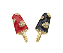 Load image into Gallery viewer, Micro Pave Enamel Heart On Enamel Ice Cream Charm, Red Black, Lollipop Charm, Colorful Enamel Pendant, 11x25mm, sku#LK166