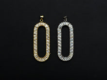 Load image into Gallery viewer, LARGE CZ Micro Pave Oval Clip Shape Pendant, Cubic Zirconia Frame Pendant, Silver/Gold Tone, 20x52mm, Sku#FH83