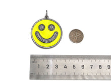 Load image into Gallery viewer, Large Pave Enamel Yellow Smiley Face 38mm Pendant, Cubic Zirconia Pave Pendant, Happy face charm, Yellow Smiley Face, Sku#ML40