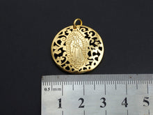 Load image into Gallery viewer, Mary Pendant/Charm, Filigree Mary Disc Pendant, Cubic Zirconia Pendant, Gold Tone, 25mm, Sku#FH23