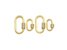 Load image into Gallery viewer, Matte Gold Clear CZ Micro pave Oval Shape Clasp, CZ Pave Clasp, 24K Gold Carabiner Clasp,10x19mm/14x28mm, sku#H204