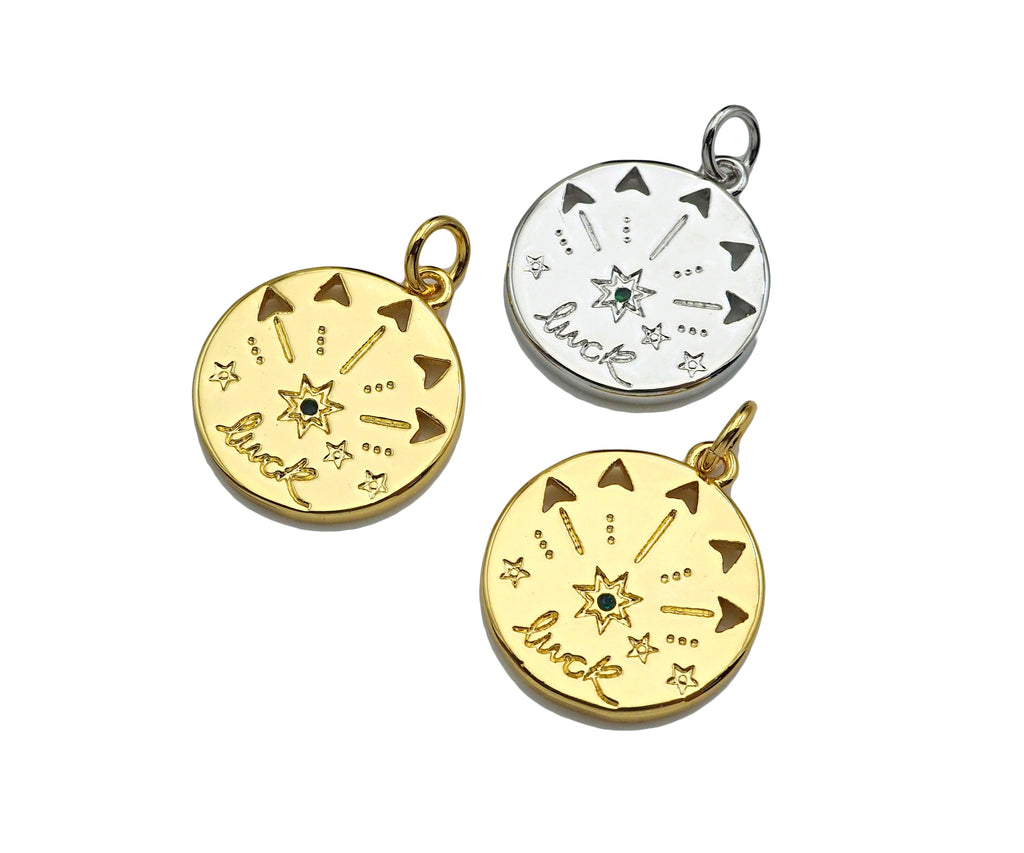CZ Micro Pave Luck North Star Coin Pendant/Charm,Sku#L405