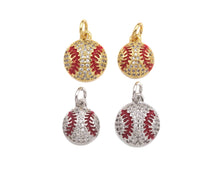 Load image into Gallery viewer, CZ Micro Pave Gold Silver Baseball Charm, Cubic Zirconia Baseball Pendant, Sport Ball Charm, 10x12/11x13mm,Sku#F1353