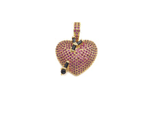 Load image into Gallery viewer, Fuchsia CZ Micro Pave Cupid's Arrow Heart  Pendant, Cubic Zirconia Heart Pendant, Gold Tone pendant, 19mm, sku#F1122