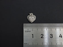 Load image into Gallery viewer, CZ Micro Pave Heart Shaped Pendant/Charm with Lace Edge, Clear Cubic Zirconia Pave Charm, Silver/Gold Plated, 10x11mm, sku#F1136