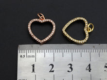 Load image into Gallery viewer, Clear CZ Micro Pave Open Heart Shape Pendant/Charm, Heart Cubic Zirconia Pendant, Silver/Gold/Rose Gold Tone,15x21mm,Sku#FH19