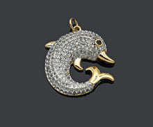 Load image into Gallery viewer, Gold Dolphin Shape CZ Micro Pave Charms,  23x25mm, Sku#F1278C