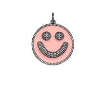 Load image into Gallery viewer, Large Pave Enamel Pink Smiley Face 38mm Pendant, Cubic Zirconia Pave Pendant, Happy face charm, Pink Smiley Face, Sku#ML41