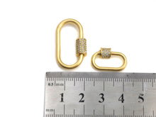 Load image into Gallery viewer, Matte Gold Clear CZ Micro pave Oval Shape Clasp, CZ Pave Clasp, 24K Gold Carabiner Clasp,10x19mm/14x28mm, sku#H204