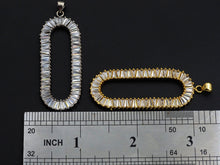 Load image into Gallery viewer, LARGE CZ Micro Pave Oval Clip Shape Pendant, Cubic Zirconia Frame Pendant, Silver/Gold Tone, 20x52mm, Sku#FH83