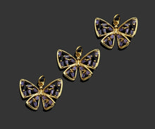 Load image into Gallery viewer, Gold Filled Violet Baguette CZ Micro Pave Butterfly Pendant,14K Gold Filled Butterfly Charm, Necklace Bracelet Pendant,21x15mm,Sku#CP23