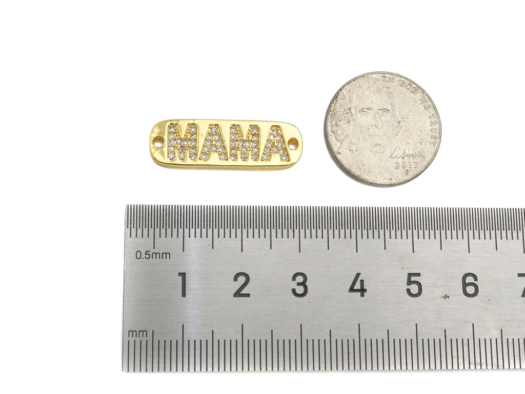 CZ Micro Pave MAMA Word On Long Bar Shape Connector, 18K Gold Filled Charm, Mother's Day Necklace Connector,9x27mm,Sku#LD133