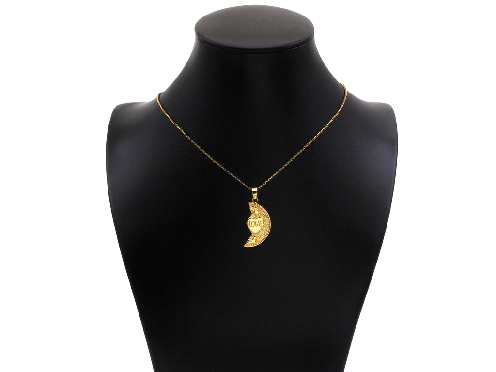 Love Heart On Cresent Moon Shape Pendant,18K Gold Charm, Necklace Bracelet Charm Pendant,16x30mm,Sku#FH164
