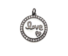 Load image into Gallery viewer, White Enamel Love with Pave Heart On Round Charms/Pendant, Enamel Pendant, Micro Pave CZ, Coin Enamel Jewelry Findings,19x21mm,Sku#FH147