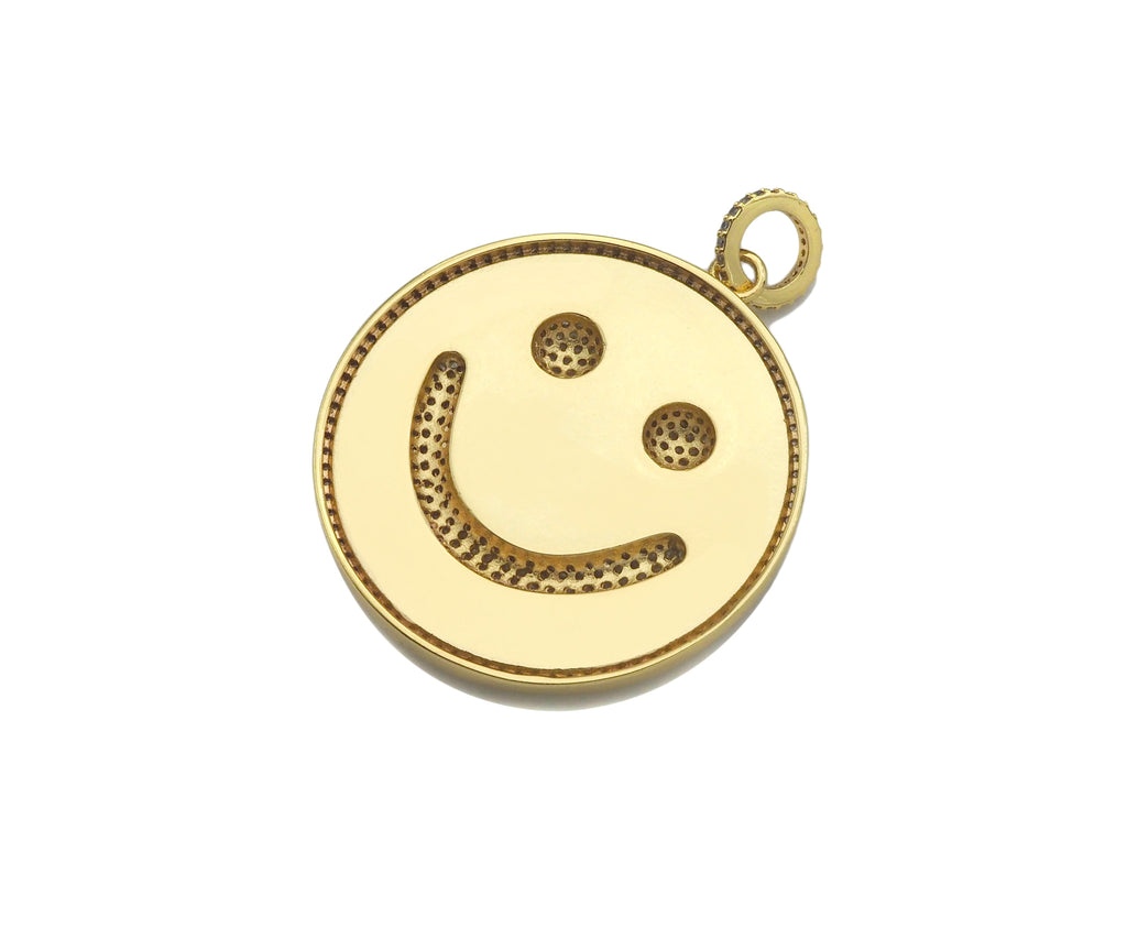 Large Pave Enamel Pink Smiley Face 38mm Pendant, Cubic Zirconia Pave Pendant, Happy face charm, Pink Smiley Face, Sku#ML41