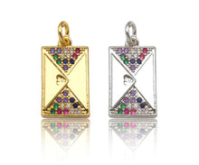 Load image into Gallery viewer, Colorful CZ Micro Pave Double Triangle On Rectangle Pendant/Charm, Bracelet Necklace CZ Rectangle Pendant Charm,9x16mm,Sku#L463
