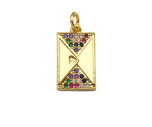 Load image into Gallery viewer, Colorful CZ Micro Pave Double Triangle On Rectangle Pendant/Charm, Bracelet Necklace CZ Rectangle Pendant Charm,9x16mm,Sku#L463