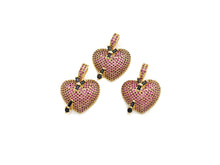Load image into Gallery viewer, Fuchsia CZ Micro Pave Cupid's Arrow Heart  Pendant, Cubic Zirconia Heart Pendant, Gold Tone pendant, 19mm, sku#F1122